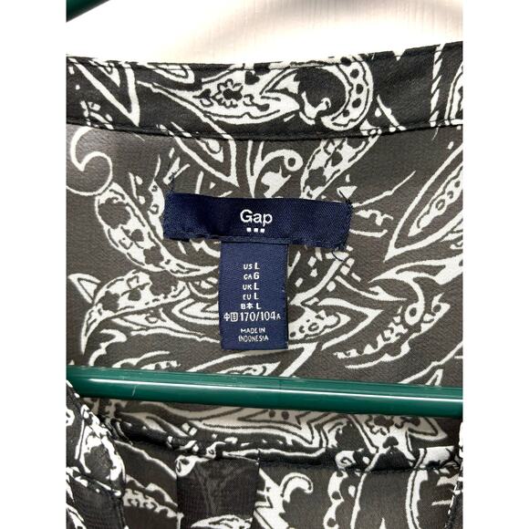 Gap Black and White Paisley Blouse, Patch Pockets, Long Sleeve, Size L - Picture 2 of 5